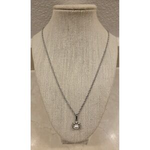 Vintage Sterling Silver Twist Rope 24" Necklace Pearl & Crystal Pendant